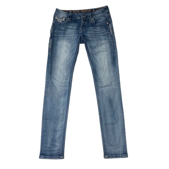 Rock Revival Women’s Vivian Cuffed Skinny Blue Jeans Size 27 - Picture 1 of 16